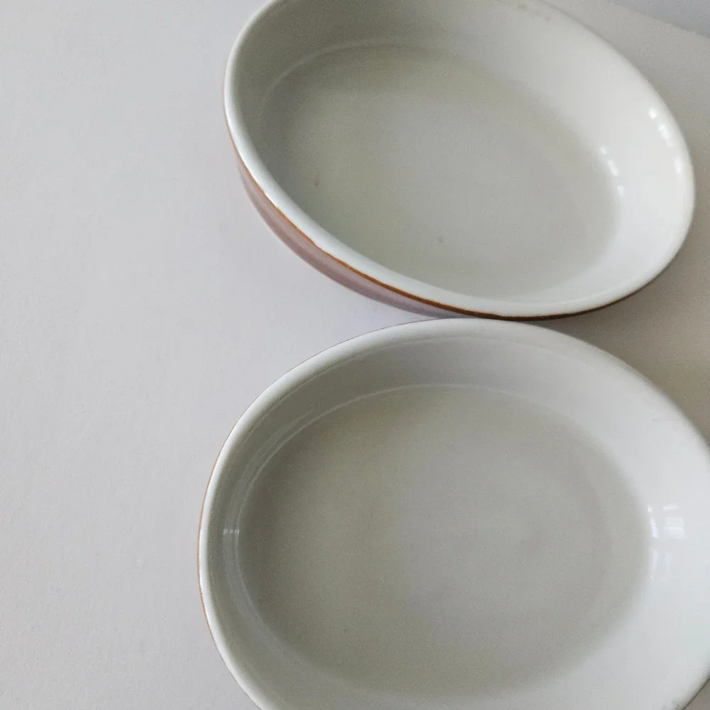 Hall China 570 3/4 Oval Brown Dishes - Set of 2 - USA 6 1/8in Porcelain